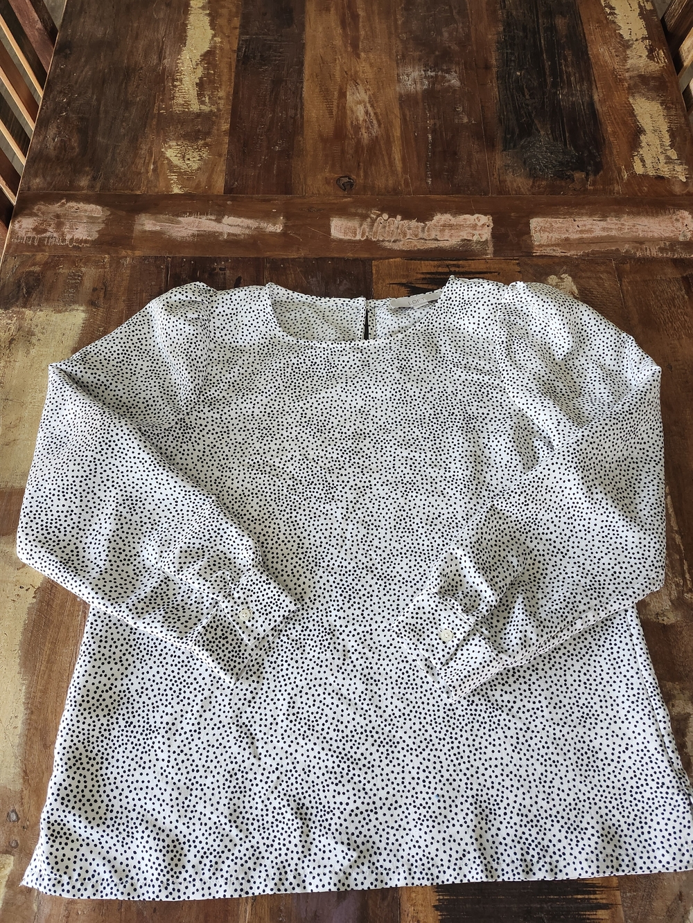 LOFT White Top with Black Polka Dot Print